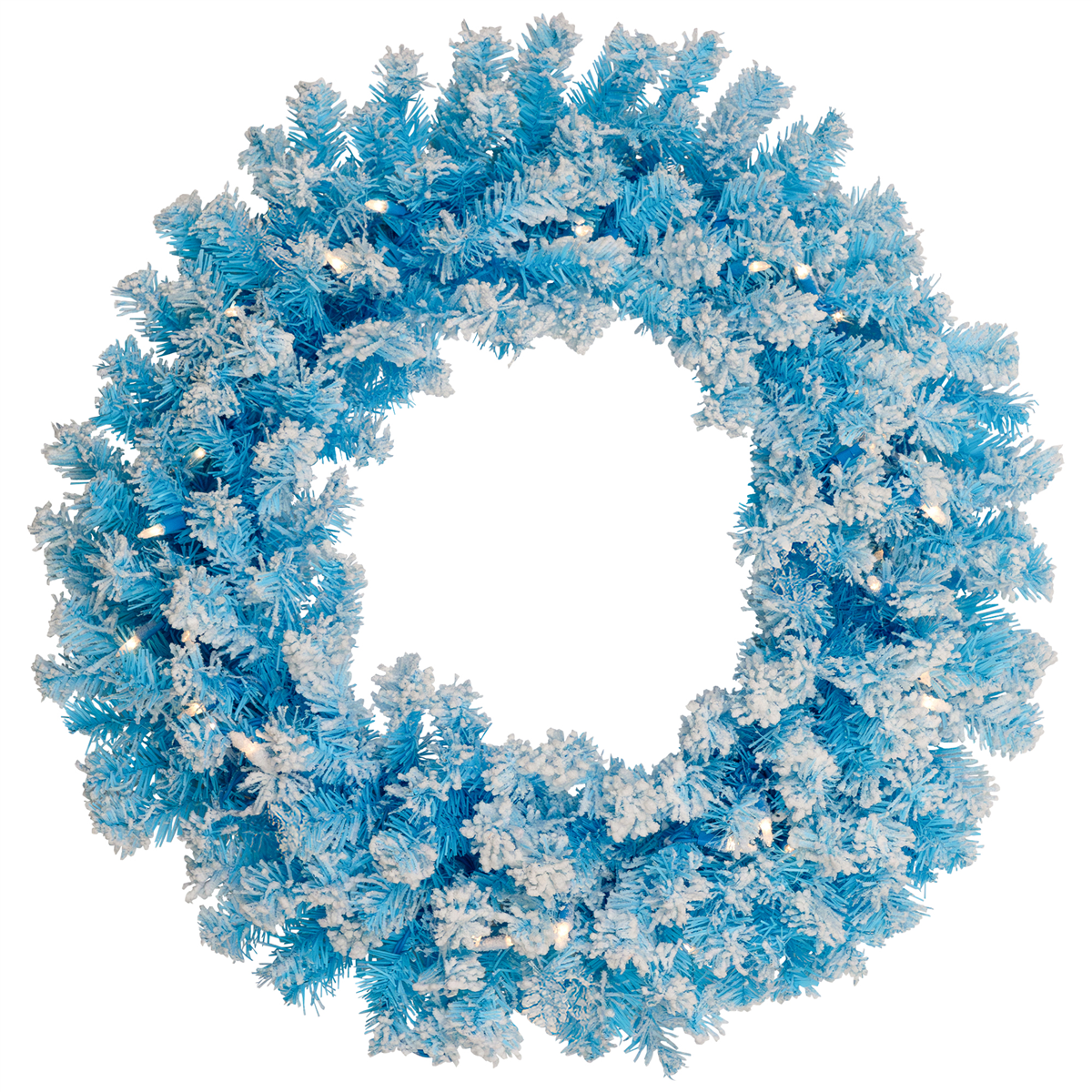 Northlight Pre-Lit Sky Blue Flocked Pine  Christmas Wreath