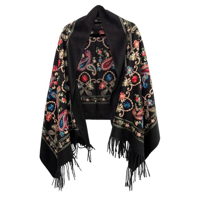 Womens Jessica McClintock Embroidered Shawl w/Fringe