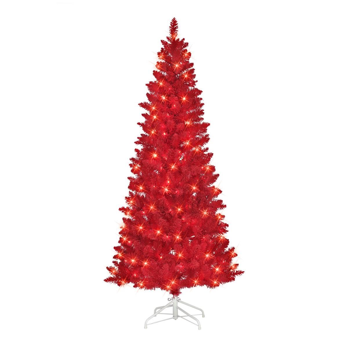 Puleo International 6.5ft. Pre-lit Flocked Fashion Red Tree