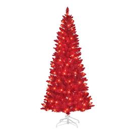 Puleo International 6.5ft. Pre-lit Flocked Fashion Red Tree