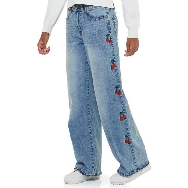 Juniors Madden Ultra 90's Cherry Embroidered Wide Leg Jeans