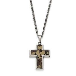 Mens Gentlemen's Classics(tm) Brown Camo Rubber Cross Necklace