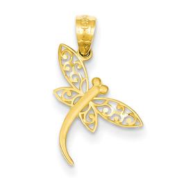 Gold Classics(tm) Satin Diamond Cut Dragonfly Pendant