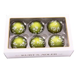 Kurt S. Adler 6pc. 80MM Green Leaf Design Ball Ornaments