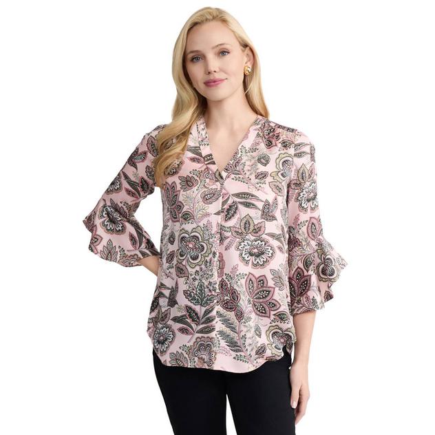 Womens Jones New York 3/4 Flutter Sleeve Floral Paisley Blouse