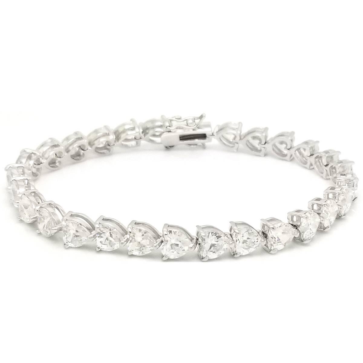 Silver Plated Cubic Zirconia Heart Link Bracelet