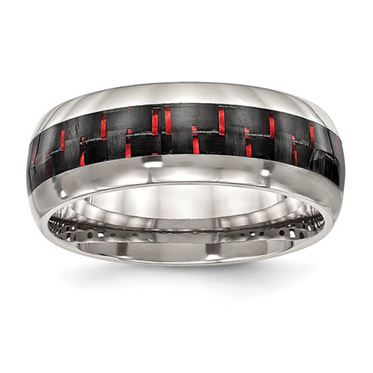 Mens Gentlemen's Classics(tm) Black & Red Carbon Fiber Inlay Band