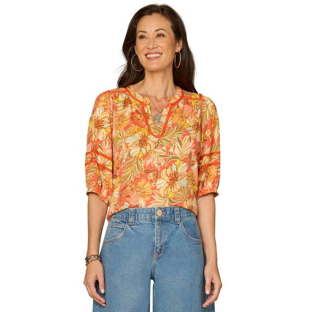 Plus Size Democracy Elbow Blouson Sleeve Floral Blouse