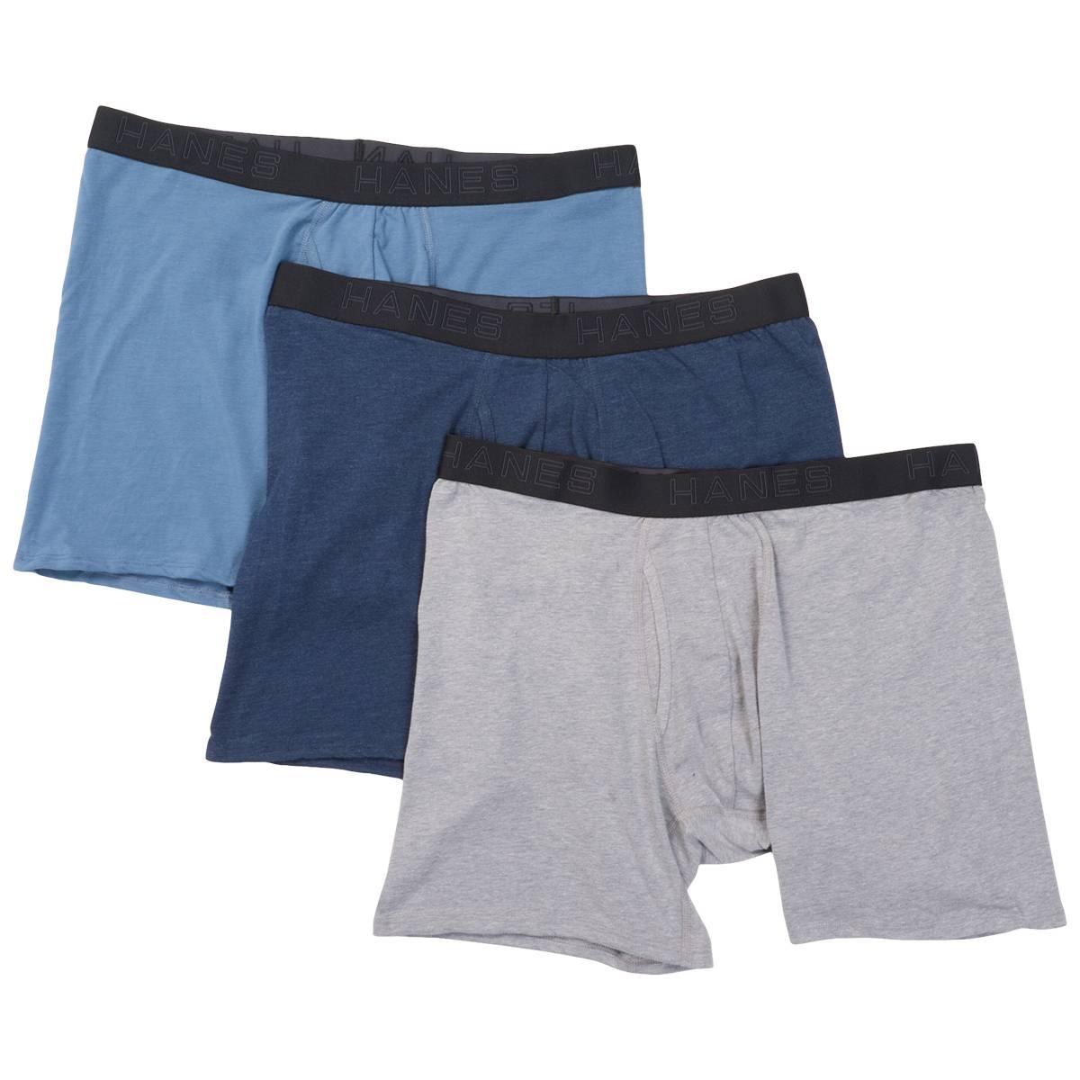 Mens Hanes Ultra Cotton Stretch Boxer Briefs - Grey/Blue