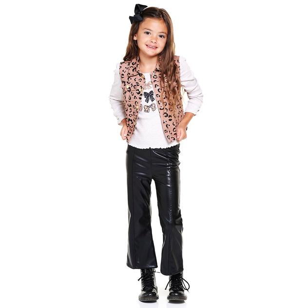 Girls (4-6x) Little Lass® 3pc. Leopard Vest Bow Top & Flare Pants