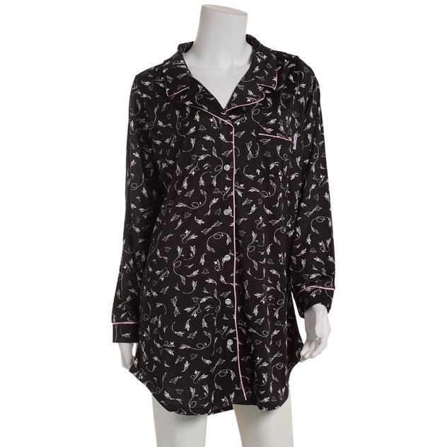 Womens Nine West Long Sleeve Floral Notch Collar Nightshirt