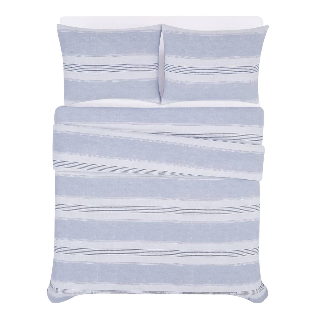 London Fog Fog Blue Stripe Duvet Cover Set