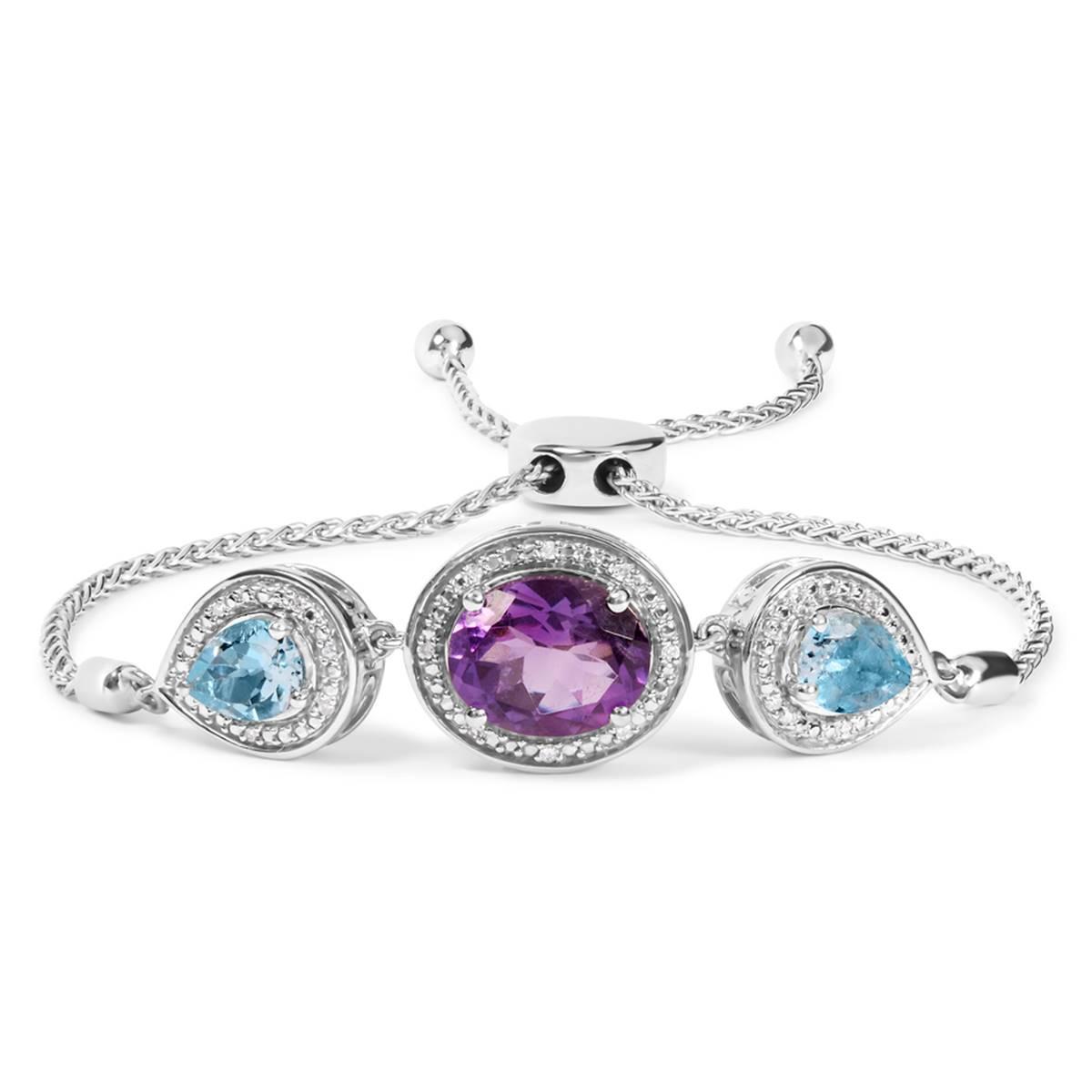 Haus of Brilliance Purple Amethyst & Blue Topaz Bolo Bracelet