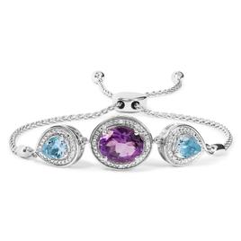 Haus of Brilliance Purple Amethyst & Blue Topaz Bolo Bracelet