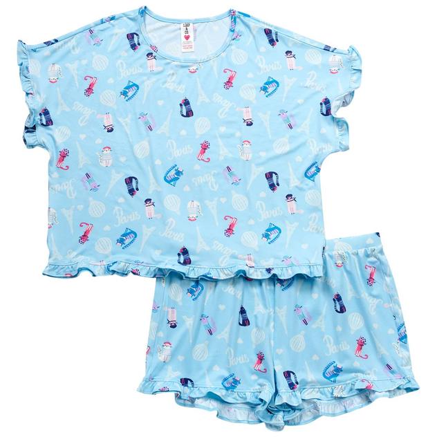 Juniors Sleep & Co. Short Sleeve Paris Cats Boxer Pajama Set