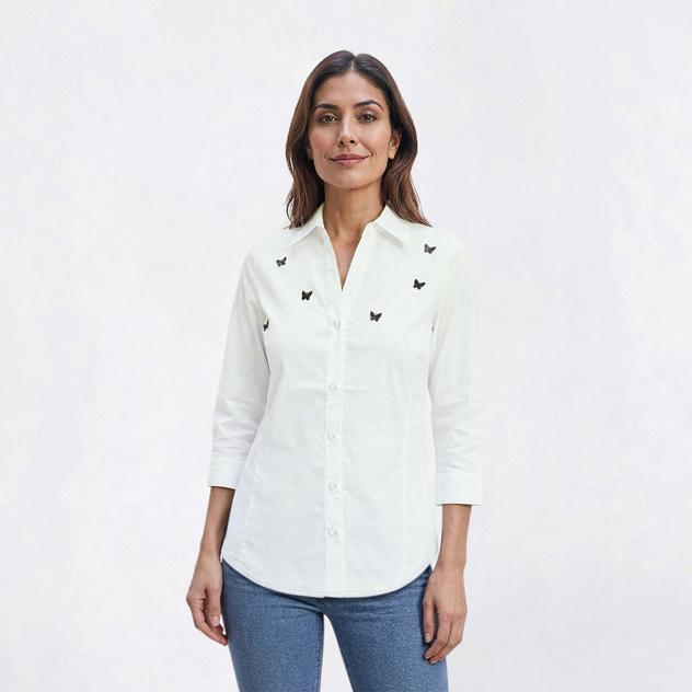 Petite Zac & Rachel 3/4 Sleeve Butterfly Knit To Fit Button Down