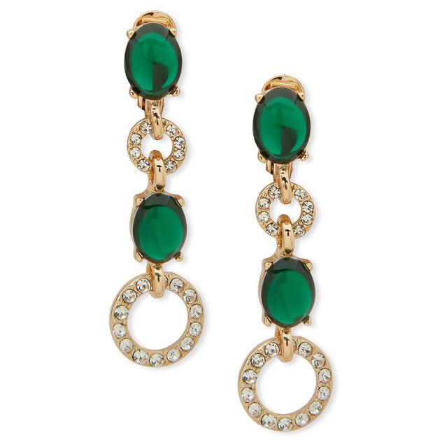 Anne Klein Emerald Oval Stone Linear EZ Comfort Clip Earrings