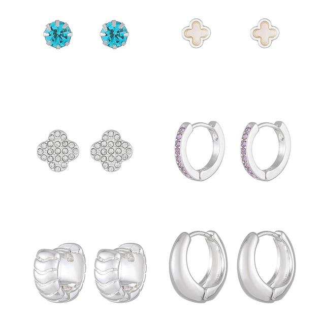 Design Collection 6pr. Silver-Tone Blue Stone Earring Set