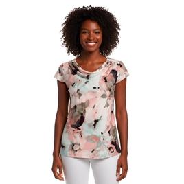 Womens Kasper Cap Sleeve Cowl Neck Abstract Floral Blouse