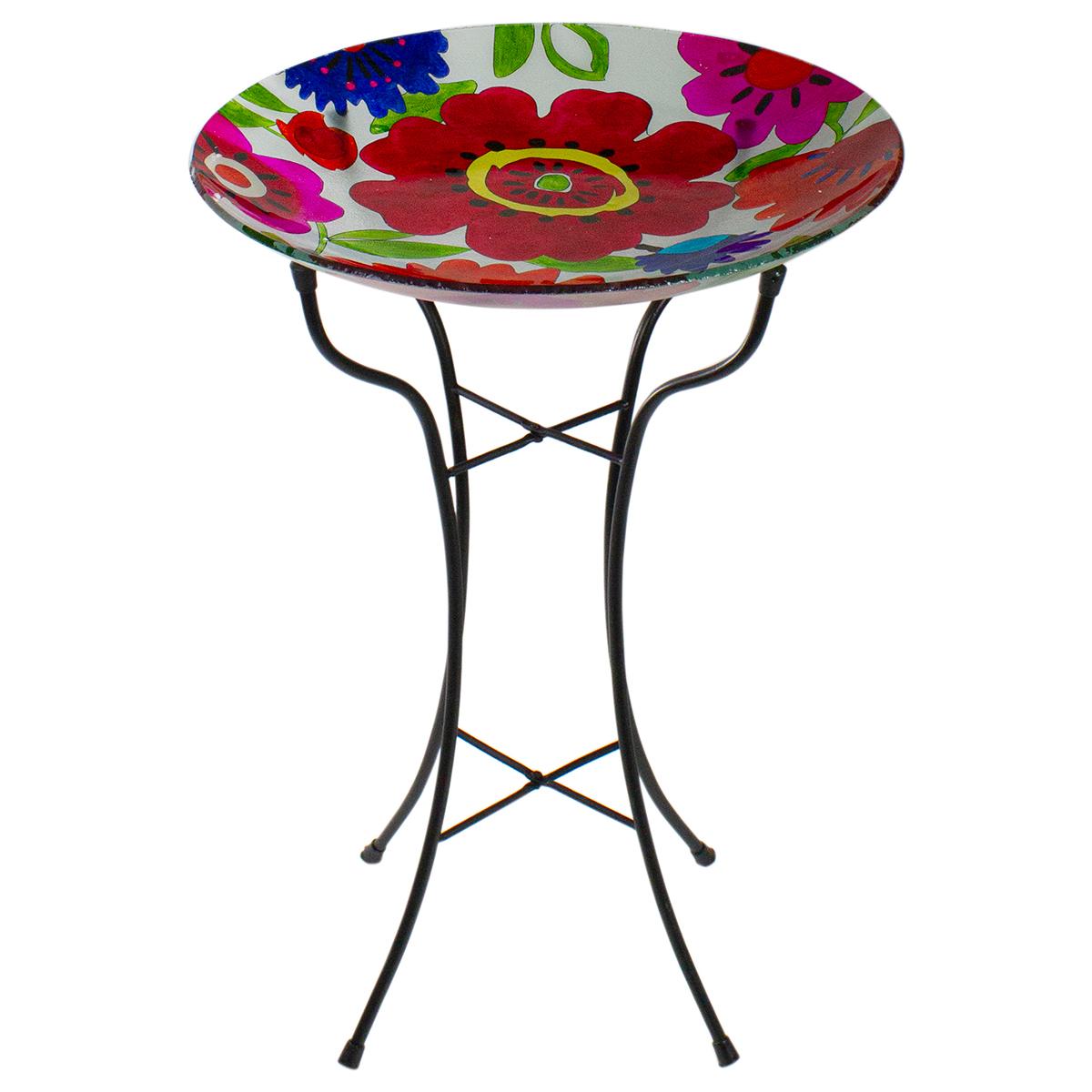 Northlight Seasonal 18in. Summer Flowers Painted Glass Bird Bath