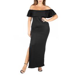 Plus Size 24/7 Comfort Apparel Off Shoulder Ruffle Shift Gown