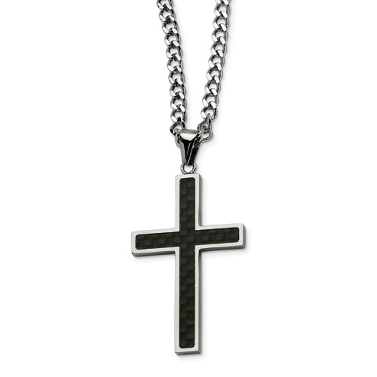 Mens Gentlemen's Classics(tm) Steel Carbon Fiber Cross Necklace