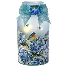Transpac Blue Bird & Hydrangea LED Lantern
