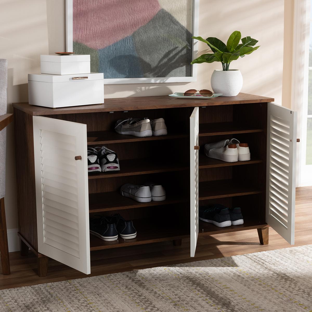 Baxton Studio Coolidge 8 Shelf Wood Shoe Storage Cabinet