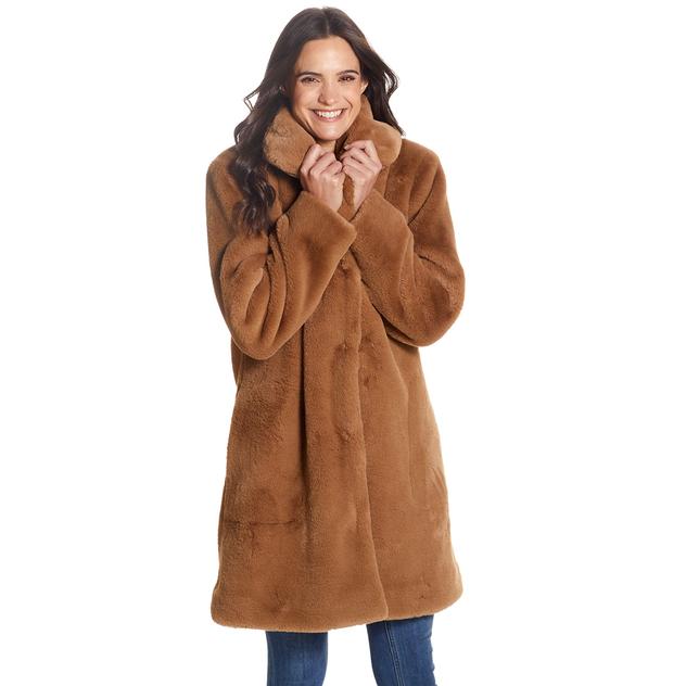 Womens Gallery Shawl Collar Faux Fur Coat