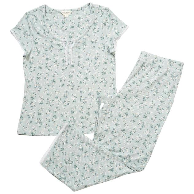 Womens Laura Ashley® Short Sleeve Daisies & Trim Pajama Set