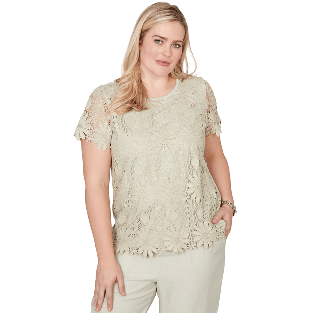 Womens Alfred Dunner Vintage Charm Floral Lace Blouse