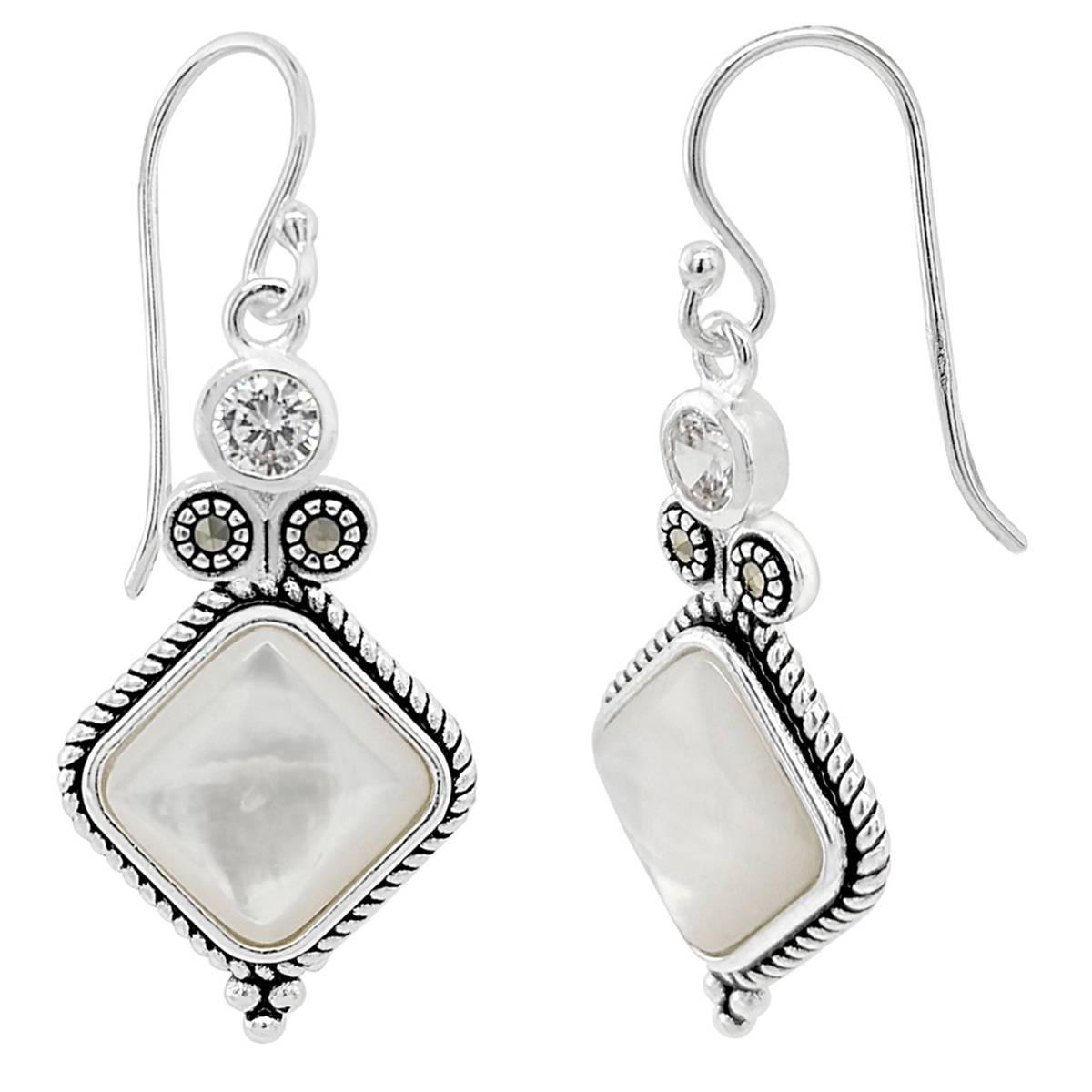 Marsala Fine Silver Plated Marcasite & Mother of Pearl Earrings