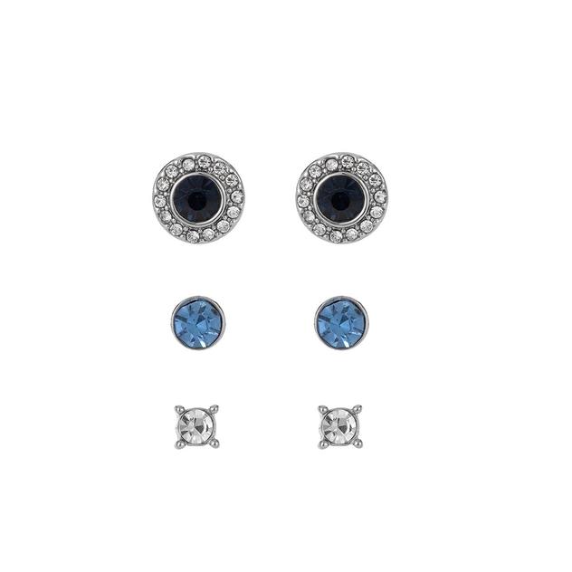 Roman Silver-Tone 3pr. Crystal & Sapphire Geometric Earrings