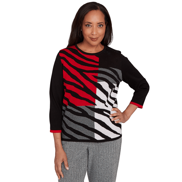Womens Alfred Dunner Jet Setter Zebra Color Block Sweater