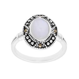 Marsala Fine Silver Plated Marcasite & Mother of Pearl Oval Ring
