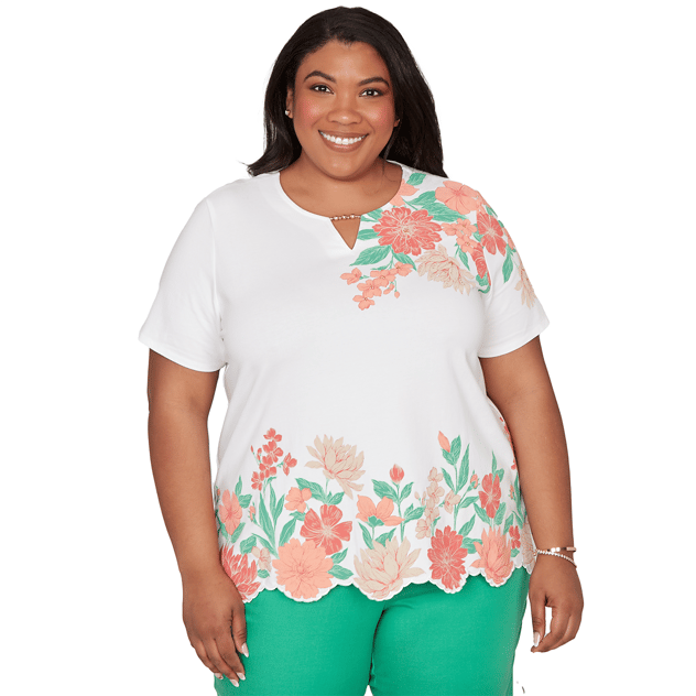 Plus Size Alfred Dunner Resort Living Floral Scallop Hem Blouse