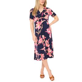 Petite MSK Elbow Sleeve V Neck Twist Front Midi Dress