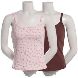 Juniors Pink Rose 2pk. Ribbed Lace Trim Camisoles - Pink