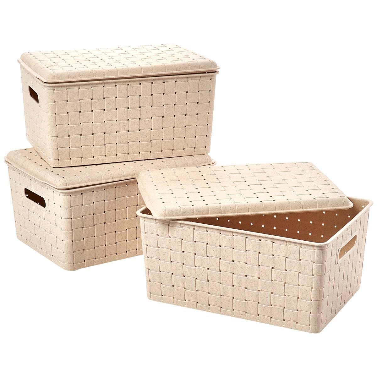 Core Home 3pk. Wheat Storage Basket Bin Set with Lids