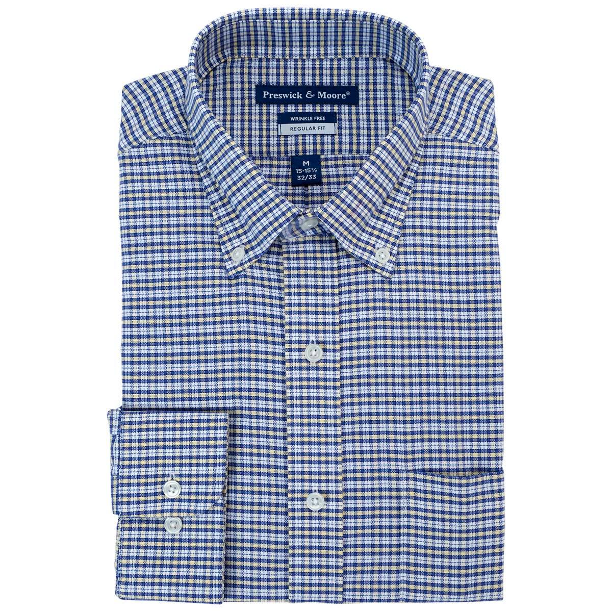 Mens Preswick & Moore Oxford Dress Shirt - Navy/Yellow