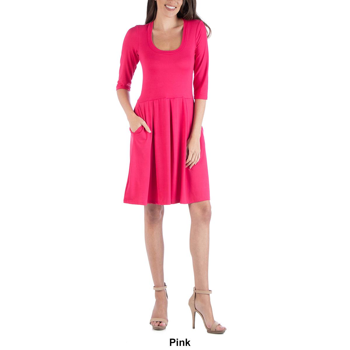 Womens 24/7 Comfort Apparel 3/4 Sleeve Fit & Flare Mini Dress