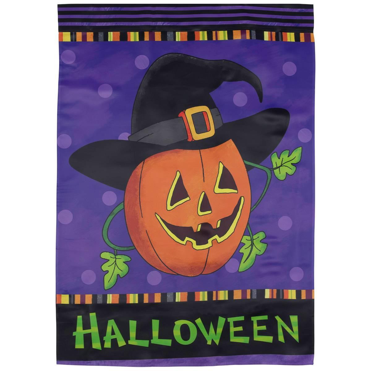 Northlight Seasonal Pumpkin in a Witch Hat Outdoor Garden Flag