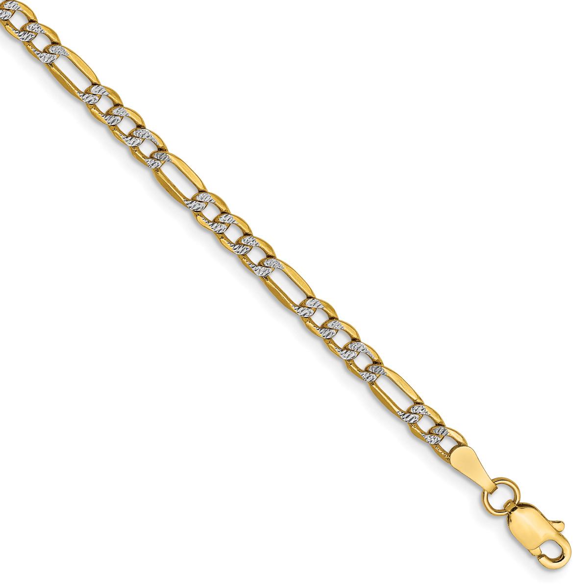 Unisex Gold Classics™ 3.2mm. 14k Semi Solid Pave Figaro Necklace