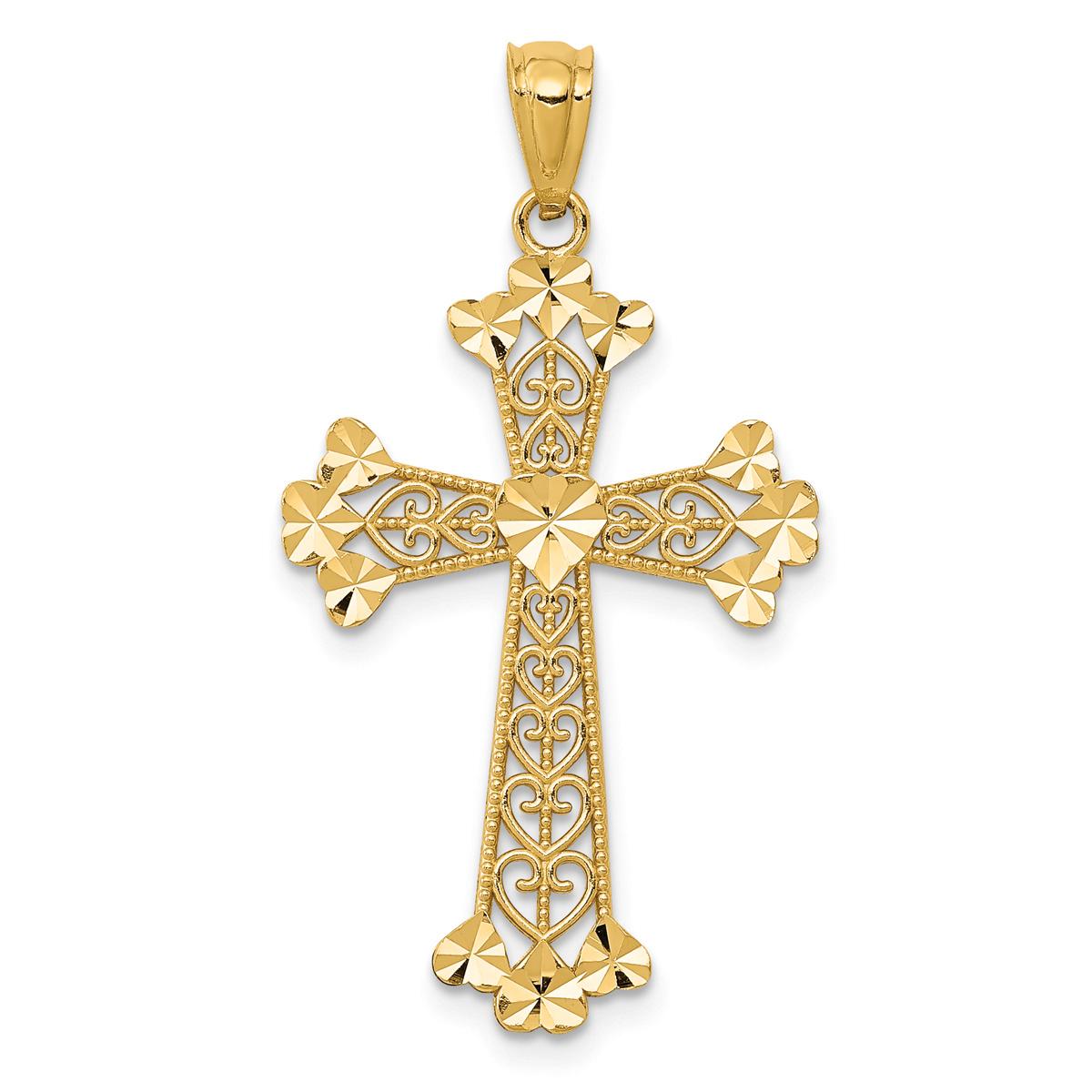 Gold Classics(tm) 14kt. 18in. Filigree Hearts Cross Pendant Necklace
