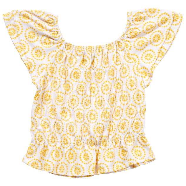 Girls (7-16) Star Ride® Ruffle Sleeve Smocked Floral Geo Top