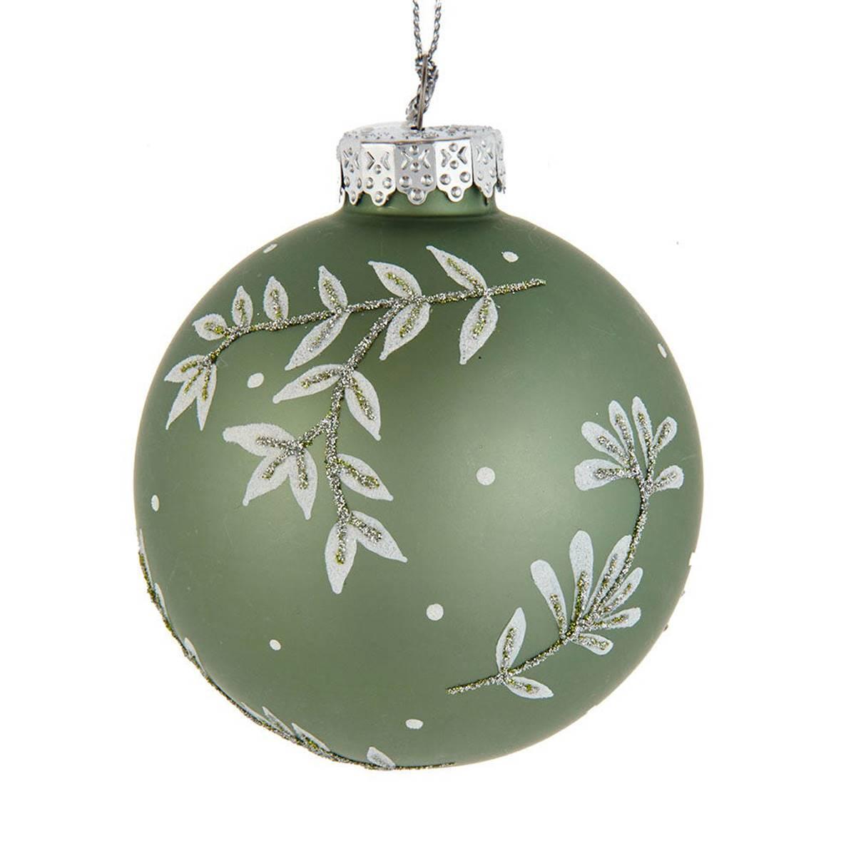 Kurt S. Adler 6pc. 80MM Green Leaf Design Ball Ornaments