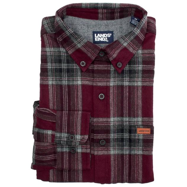 Mens LANDS’ END® Long Sleeve Flannel Shirt - Bordeaux