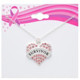 Breast Cancer Awareness Pink Heart Survivors Necklace