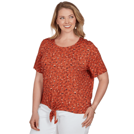 Plus Size Emaline Key Items Short Sleeve Abstract Tie Hem Blouse