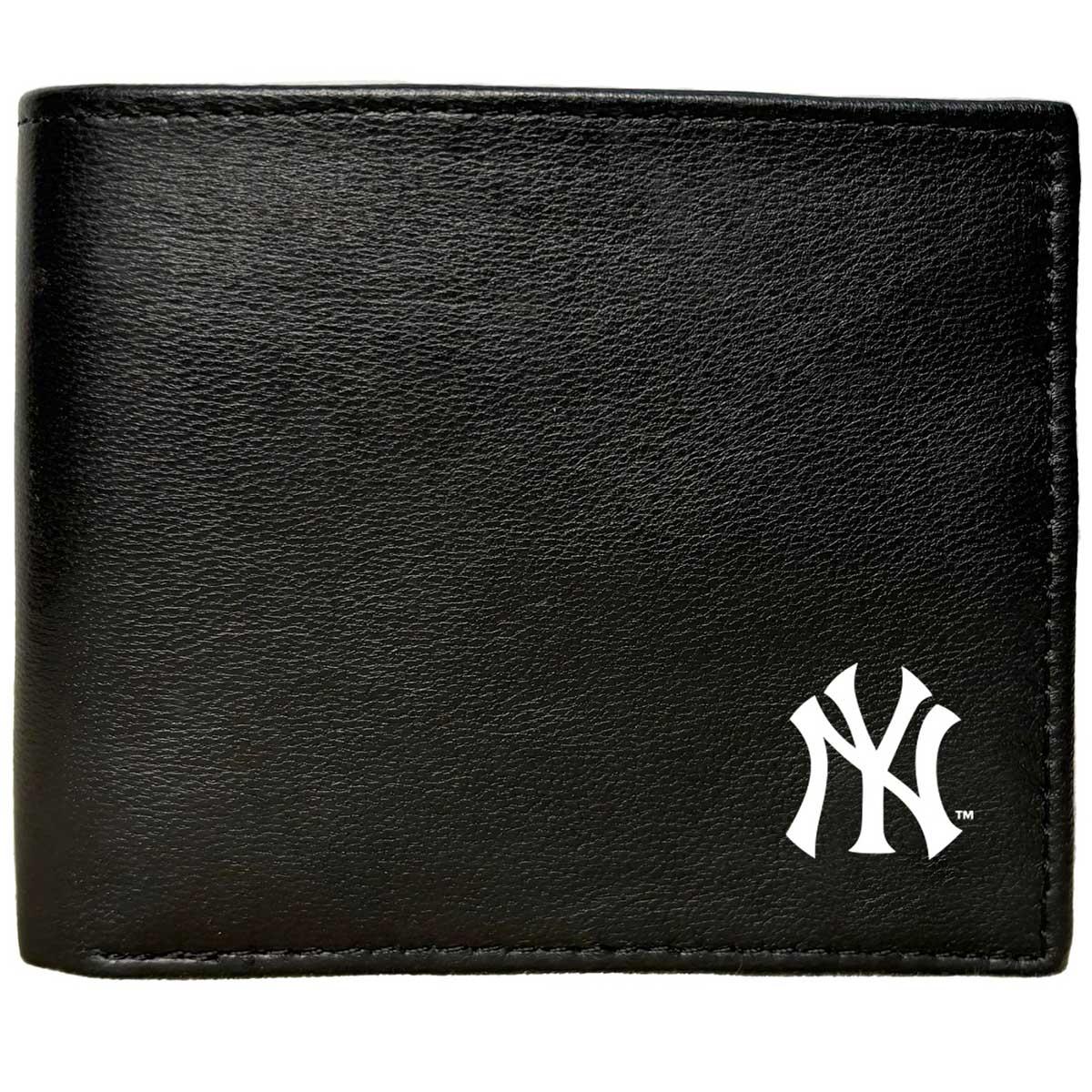 MLB New York Yankees White Logo Sheep Leather Wallet W/ Tin